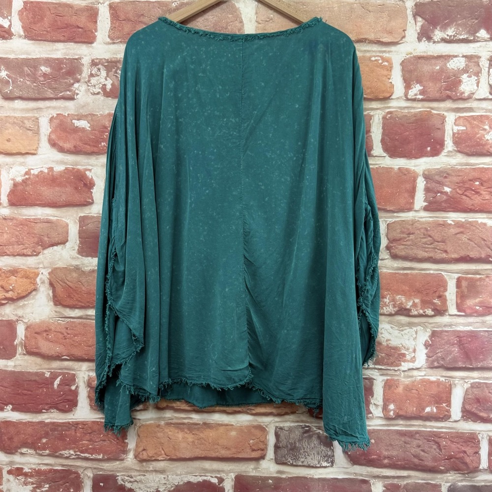 Umgee Kimono Top Women's L Teal Blue Boho Distressed Bleach Splatter Faded Shirt - Picture 4 of 8